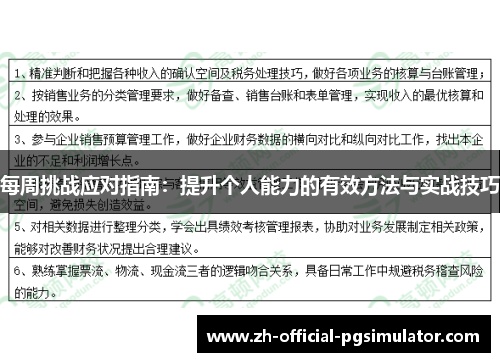 每周挑战应对指南:提升个人能力的有效方法与实战技巧 每周挑战应对指南:提升个人能力的有效方法与实战技巧
